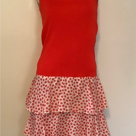 THERESE BAUMAIRE Paris Vintage Red Midi Dress Belt Ruffle 38 (size 8) - Picture 3 of 6